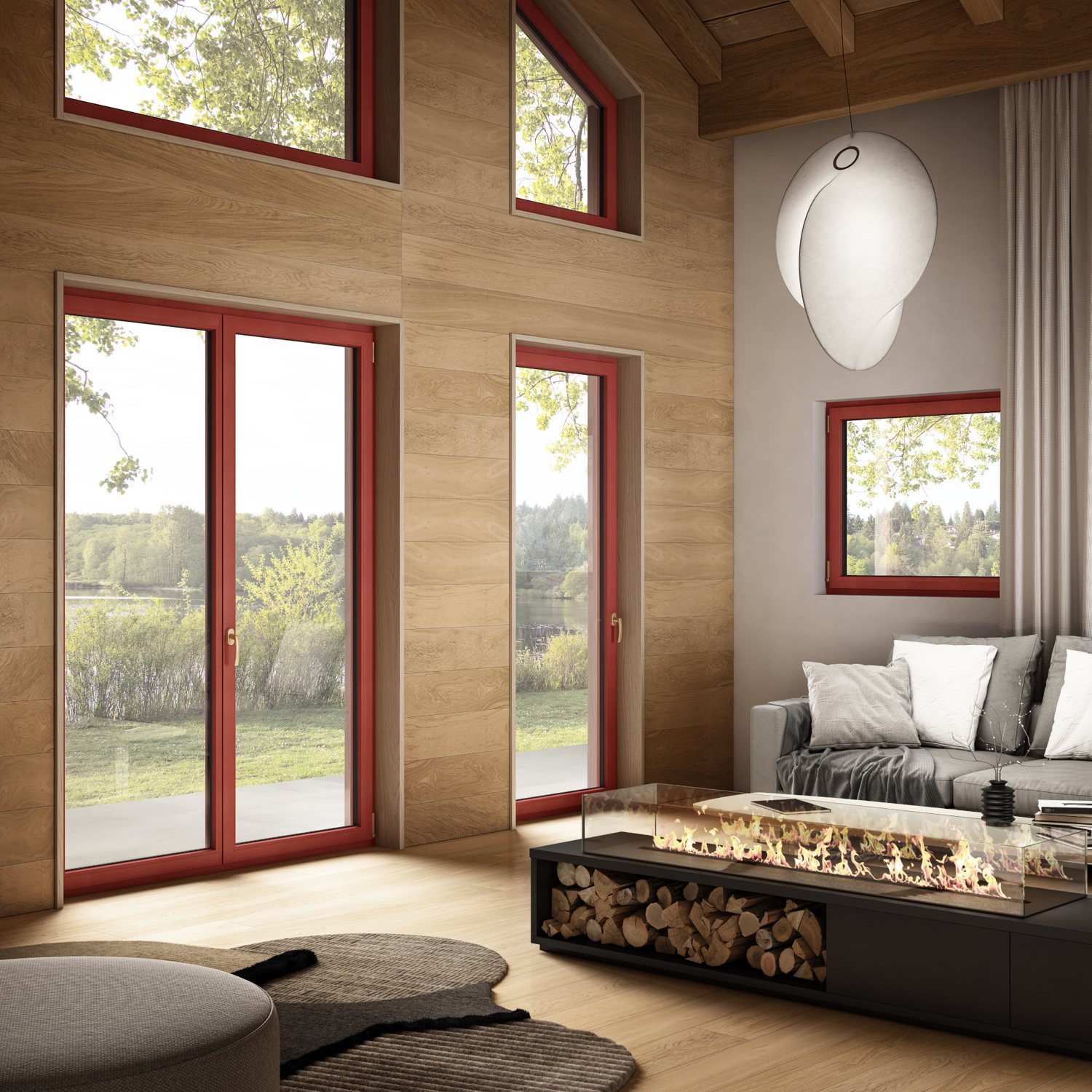 Soggiorno con portefinestre e finestre in PVC
